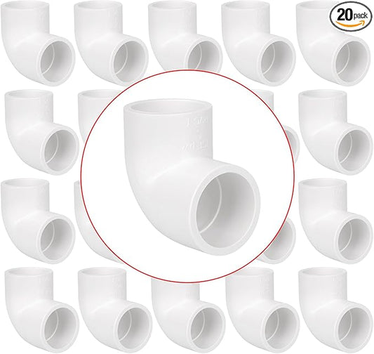 20 Pack 3/4" 90 Degree Elbow Pipe Fittings 2 Way Right Angle PVC Pipe Fitting, Furniture Build Grade SCH40 (Socket x Socket) 3/4" PVC Fitting Connectors for DIY PVC Shelf Garden Support Structure
