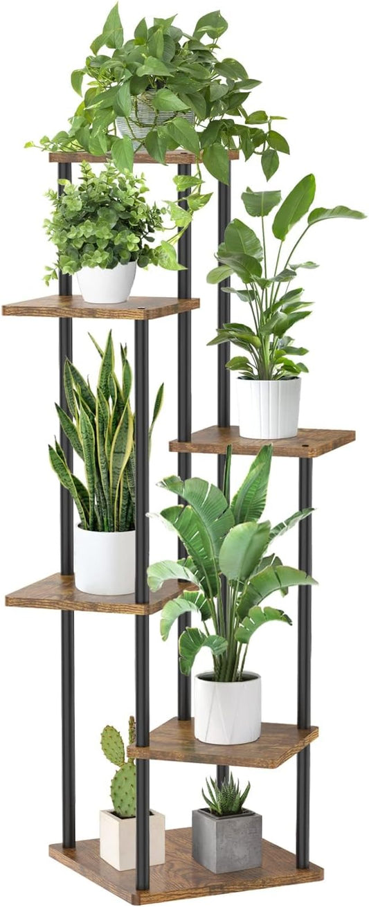 6 Tier Plant Stand Indoor Outdoor, Tall Corner Wood Metal Plant Shelf Holder Clearance, Large Multiple Flower Pot Rack for Patio Orchid Office Porch Living Room Bedroom Garden Balcony, Black