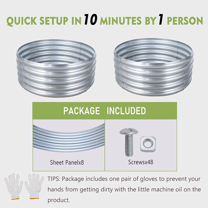 FORTUNO High Round Galvanized Raised Garden Bed Kit Box Dia 3 x H 1.5Ft (2 Pack) Metal Outdoor Flower Bed Steel Patio Ground Planter for Planting Vegetables and Herb, Silver