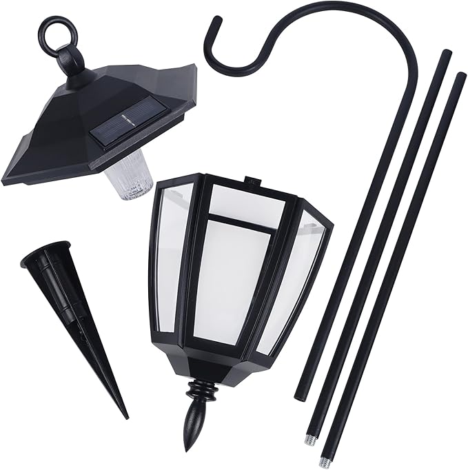 Dynaming 2 Pack Solar Hanging Lights Outdoor, Solar Powered Garden Decorative Lanterns with 2 x 38 Inch Shepherd Hooks, Waterproof Landscape Lighting for Lawn Patio Yard Pathway Driveway, Warm White