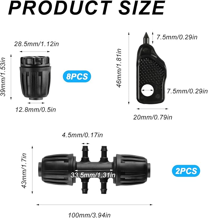 8x1/2 Inch Drip Irrigation Fittings End Caps&2x1/2 Inch to 1/4 Inch Locked Barbed Six Hose Connectors 1/2 Inch Irrigation Fittings End Plugs for (1/2'' ID x 0.60-0.63'' OD)16mm Drip Tubing Connectors