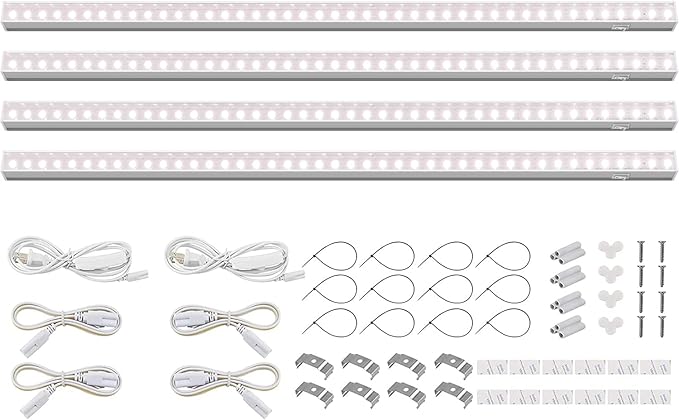 Barrina Grow Lights for Indoor Plants, Full Spectrum Sunlight, 2ft 40W (4 x 10W, 250W Equivalent), LED Grow Light Bulbs, T5 Grow Lights, Plug and Play, Pinkish White, 4-Pack