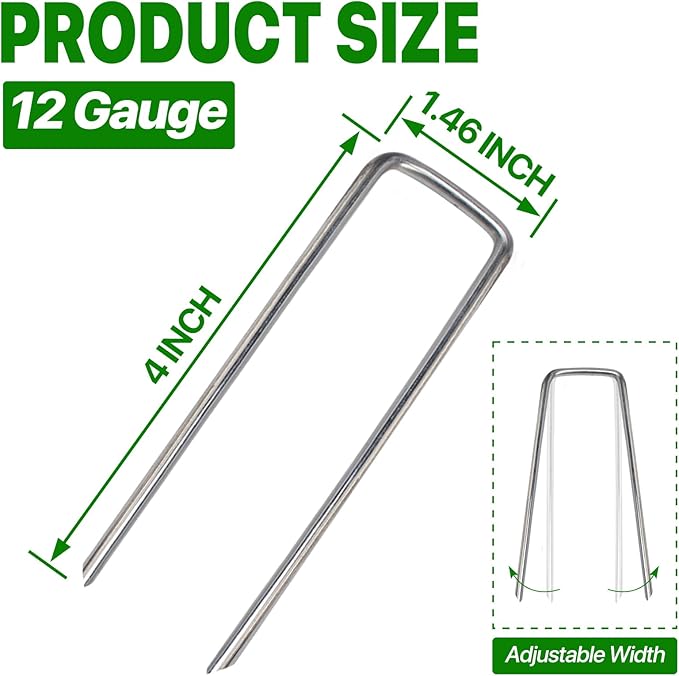 4 Inch 100 Pack Landscape Staples Galvanized Garden Stakes Anti-Rust Landscape Pins for Weed Barrier Fabric, Artificial Turf and Landscape Fabric