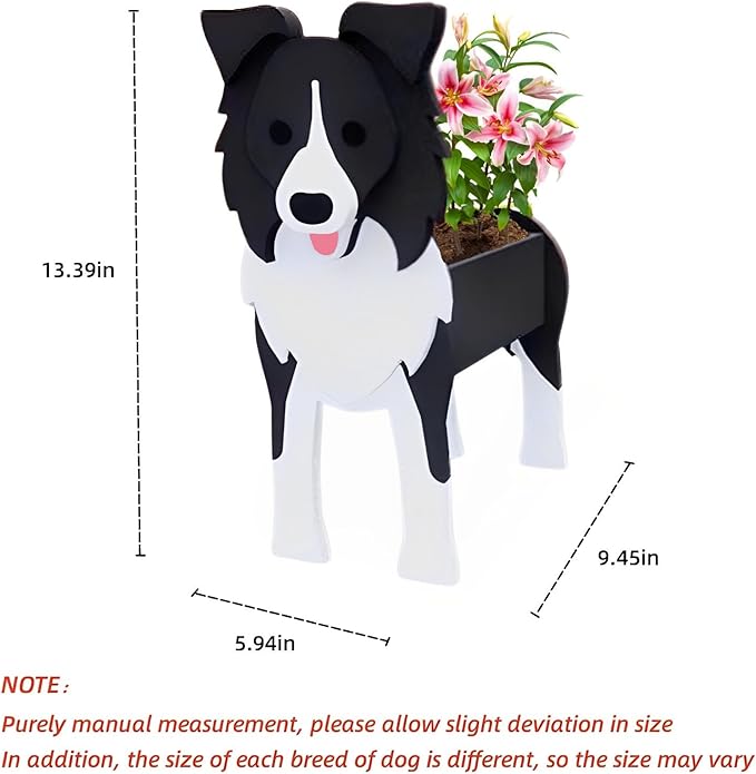 Border Collie Dog Planter Plant Pots,Cute Garden Dog Flower Planter,Dog Planters Birthday Gifts for Women,Office,Indoor/Outdoor Decor（9.45 * 5.94 * 13.39in）