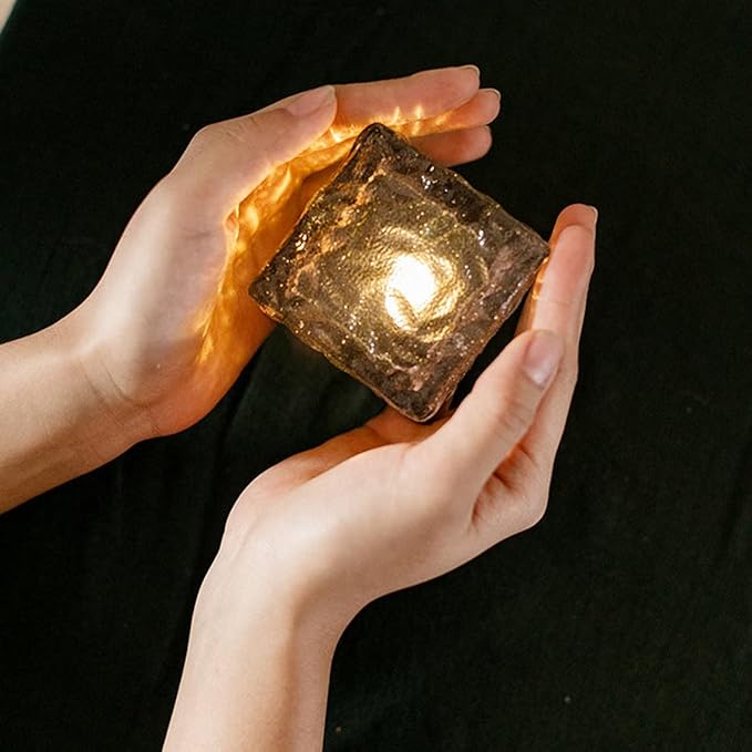 Solar Outdoor Ice Cube Lights for Garden Decoration, 2.8 ”x 2.8” Frosted Acrylic Brick Waterproof Solar Landscape Lights for Tabletop Garden Yard Patio Pathway Decor (Warm White) (1 Piece)