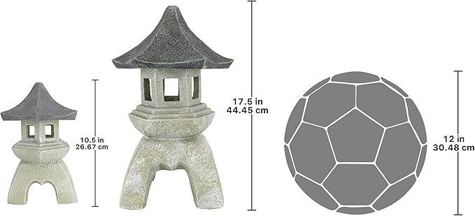 Design Toscano NG999870 Asian Decor Pagoda Lantern Outdoor Statue, Large and Medium, Two-tone stone