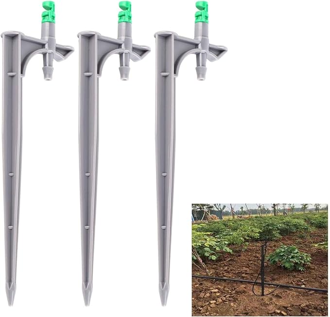Garden Irrigation System, Adjustable Irrigation Dripper 20Pcs/Bag Irrigation Dripper with Ground Insert Fruit Tree Drip Irrigation Emitters for 1/4" Drip Irrigation Tubing(180 Degrees with Plunger)