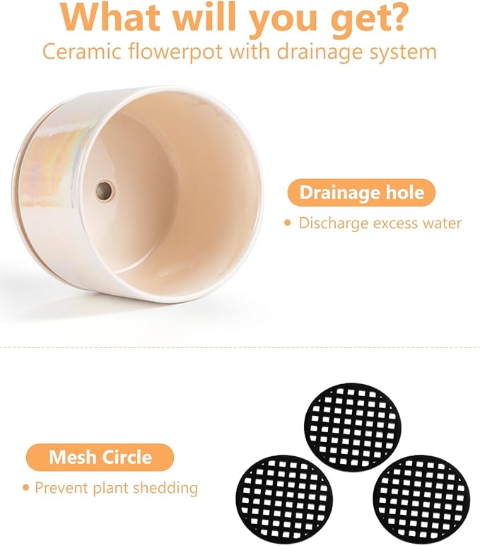 EFISPSS Plant Pots, 4+5+6 Inch Pots for Indoor Plants,Ceramic Planter Pot with Drainage Hole,Flower Pots for Succulent Cactus,Set of 3 - Rainbow Pearl Glaze