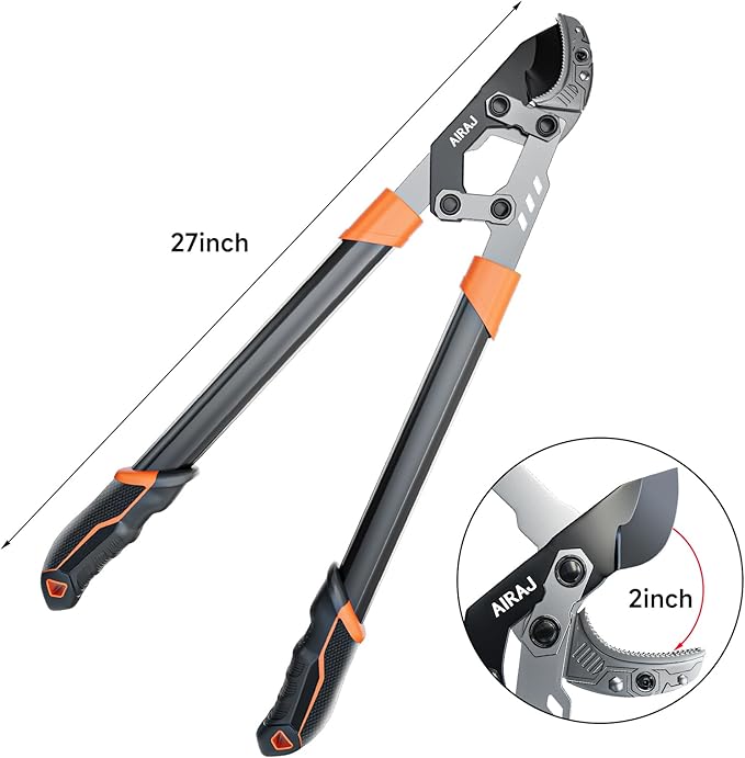 AIRAJ 27” Anvil Loppers for Tree Trimming Heavy Duty with Compound Action | Tree Branch Cutter with 2 Inch Cutting Capacity | Chops Thick Branches Ease | Garden Lopper Pruning Shears Heavy Duty