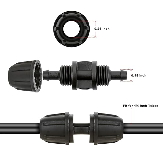1/4" Drip System Parts,Drip Irrigation Fittings Lock Barbed Straight Connectors for 1/4 Inch Drip Irrigation Tubing -Pack of 30
