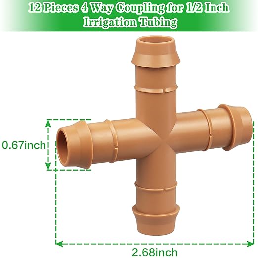 12 Pieces Drip Irrigation Barbed Cross Fittings： 1/2 Inch Drip Line 4 Way Connectors for 1/2" Drip Irrigation Tubing Irrigation System Replacement Parts for Sprinkler Systems