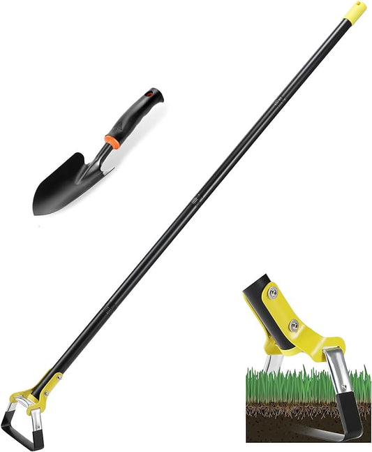 Hoe Garden Tool, 62Inch Weeding Loop Stirrup Hoe Tools for Garden, Scuffle Garden Hula Hoes with Adjustable Stainless Steel Long Handle for Weeding and Loosening Soil-Black