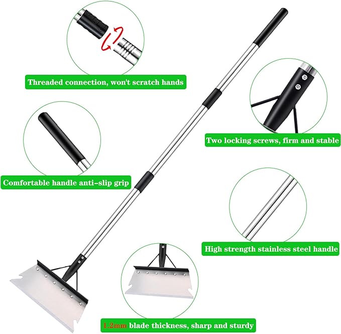 DOUBFIVSY Garden Cleaning Shovel, 54 Inch Multifunctional Flat Shovel Adjustable Long Handle Heavy Duty Garden Shovel Weed Scraper for Lawn Edging, Scraping, Weed and Ice Removal