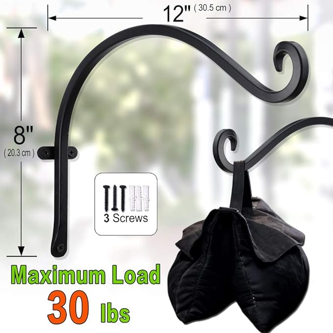 AJART Hanging Plant Hanger Outdoor: 12-Inch Bird Feeder Wall Hooks - Rust-Resistant Plant Bracket Hook for Hanging Flower Baskets