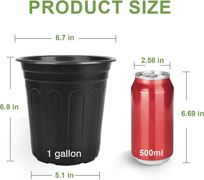 GroTheory 100 Pack 1 Gallon Nursery Pots, 6.7 Inch Plastic Pots for Plants, Plastic Flower Pots, Plastic Plant Pot, Seedling Pots for Potting, Seed, Succulent, Planting Pots with Plant Labels