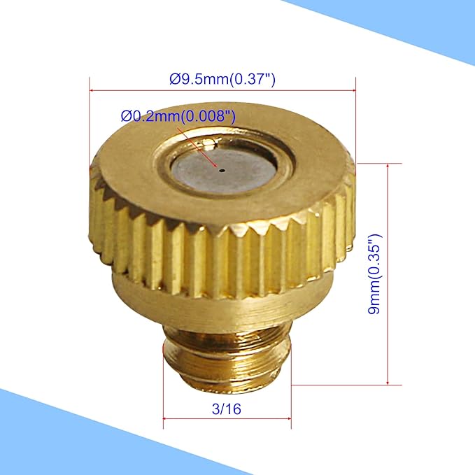 Aopin G 3/16 Brass Misting Nozzles 0.2mm / 0.008" Orifice Atomizing Mister Sprayer Nozzle Suitable For Outdoor Cooling,Garden Irrigation,Fountain, Crop Nutrient Injection, Greenhouse 8 Pcs