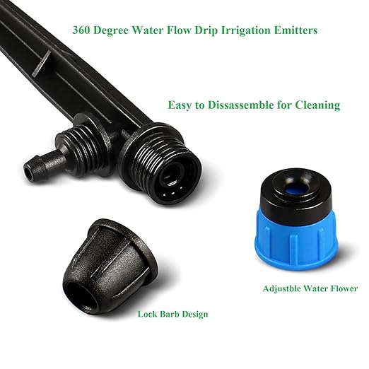 Adjustable Drip Irrigation Emitters Vortex: Fan Shape Water Flow Bubbler Stake Irrigation Dripper with Lock Barbed for 1/4 inch Tubing for Garden Watering System (50PK)