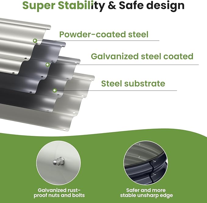 Round 4x4x1 FT Galvanized Raised Garden Bed Kit, Large Metal Planter Box for Outdoor Gardening, Garden Bed for Vegetables Flower Herb(Midnight Gray)