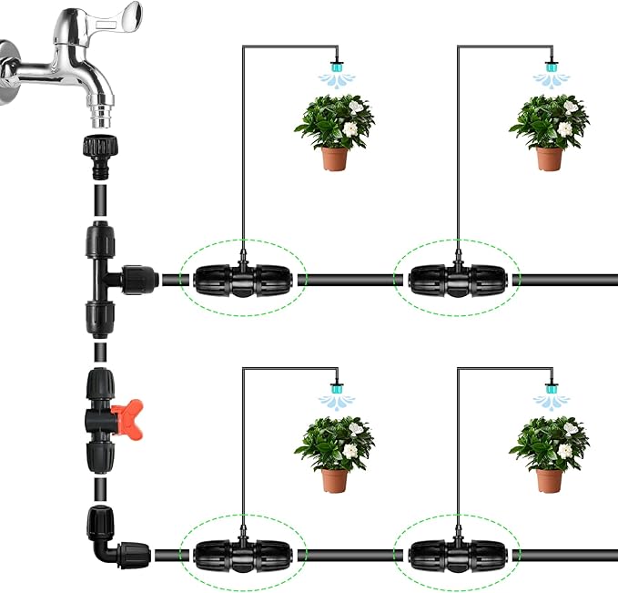 10 Pcs Barbed Tee 1/2 inch Tubing (1/2" ID x0.6-0.63" OD) 16mm to 1/4 inch, Irrigation Tube Anti-Drop Barbed Hose Fittings (Fits 13mm ID / 4mm ID), Locked Barbed Reducing Tee for Drip Hose