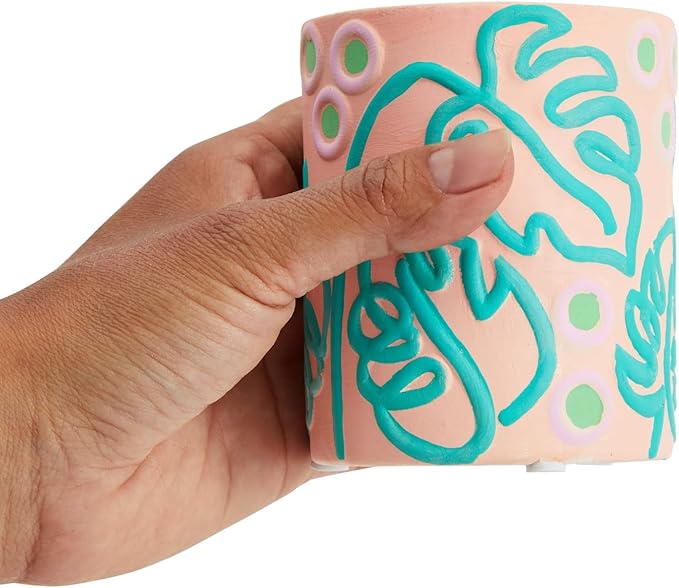 Bright Creations - Themed Designs, Unpainted Flower Pots with Drainage Holes, Rubber Plugs, and Small Sticker Pads (3x3x4 inches, White) - Set of 4