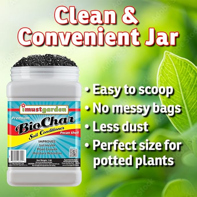 I Must Garden Biochar – Premium Pecan Shell Soil Conditioner – Improves Plant Growth & Moisture Retention – 1lb (2qt)
