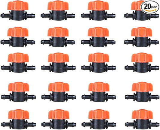 20pcs 1/4 Inch Barb Shut-Off Valve Universal Drip Irrigation Tubing Coupling Valve