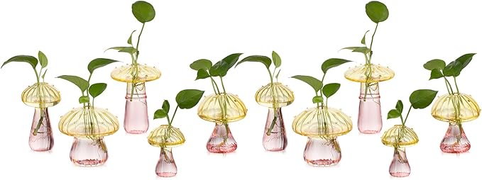 Glasseam Mushroom Plant Propagation Stations: Colored Glass Terrarium Jar Set of 10 Cute Planters for Indoor Plants Mini Propagate Station Unique Christmas Birthday Gifts for Women Home Office Decor