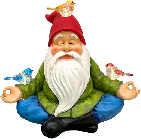Solar Powered Gnome with Red Hat and 3 Birds Decorated Solar Light, Garden Decorations Statues, Garden Light Decor for Lawn Ornaments, Resin Garden Figurines (Gnome with 3 Birds)