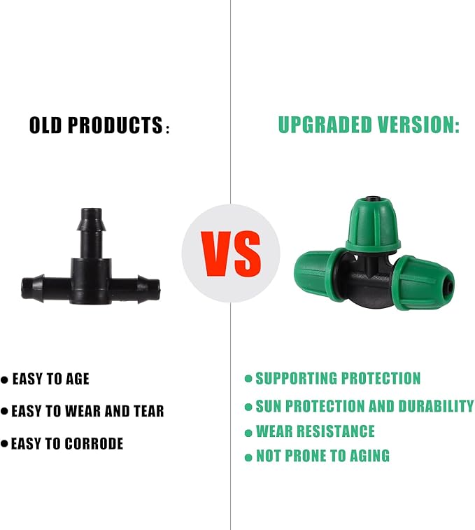 1/4 inch Drip Irrigation Fittings, Lock Barbed Tee for ¼ in. Tubing; Tubing Outside Diameter (OD) is 0.250 in., Internal Diameter (ID) is 0.170. in.(25Pcs/Pack) (Green-3Way)