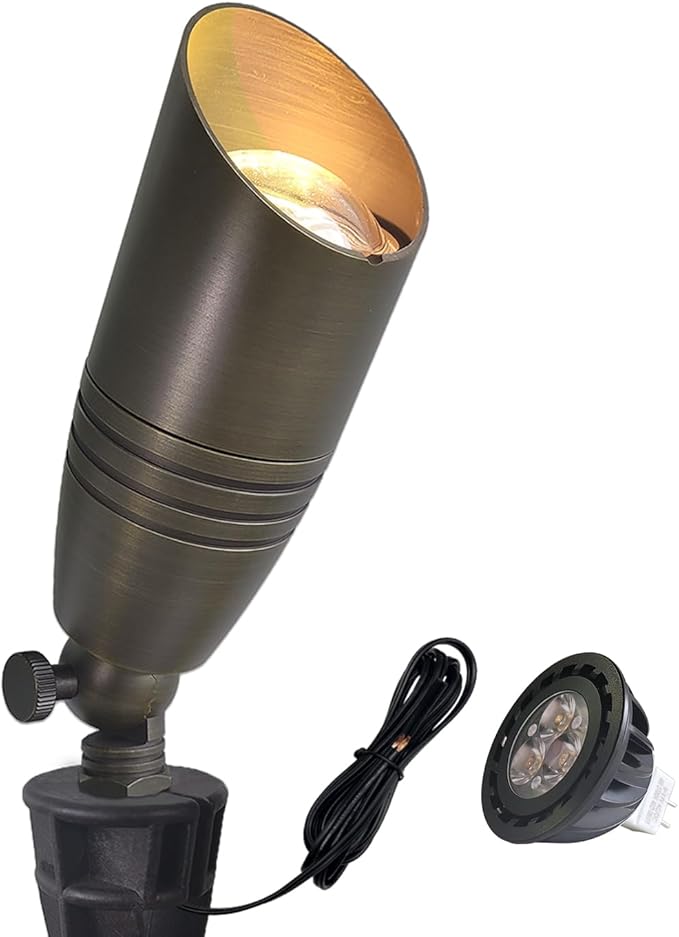 COLOER Die-cast Brass Landscape Spotlights Outdoor with 5W Aluminum Housing LED MR16 Bulb 2700K 450LM,12V AC/DC Low Voltage Lighting, Outdoor Directional Up Light, Spot Lights for Yard(102B,1 Pack)
