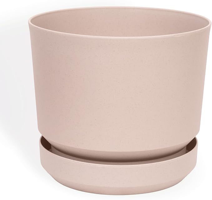Elly Décor 10 inch Plastic Cylinder Planter Pot with Self-Watering Saucer and Drainage Hole,Lightweight & Extremely Durable, 10"x 10", Ivory