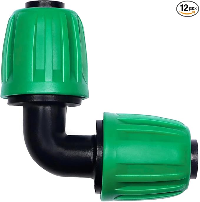 12 Pack 1/2 Inch Drip Irrigation Elbow (1/2" ID x 0.65" OD), Drip Line Irrigation Locked Barbed 90 Degree Elbow for 1/2'' Irrigation Tubing Anti Leak Irrigation System Elbow Fittings