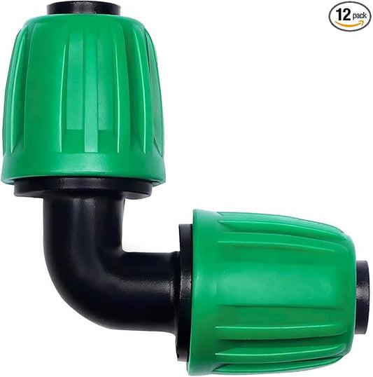 12 Pack 1/2 Inch Drip Irrigation Elbow (1/2" ID x 0.65" OD), Drip Line Irrigation Locked Barbed 90 Degree Elbow for 1/2'' Irrigation Tubing Anti Leak Irrigation System Elbow Fittings