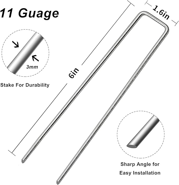 50pcs 6 Inch Garden Landscape Staples 11 Gauge Galvanized Lawn Stakes, Heavy Duty Sod Pins for Fences, Lawns, Weed Barriers, and Landscape Fabrics, Netting, Irrigation Hose, Floor Mats