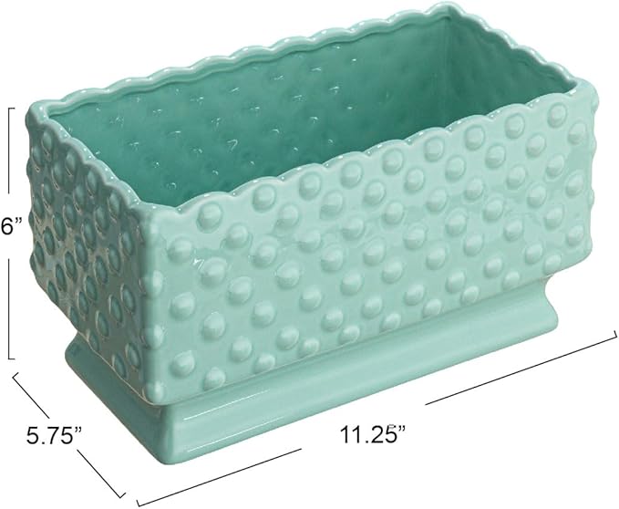 Creative Co-op Ceramic Hobnail Planter with Scalloped Edge and Polka Dots, Aqua