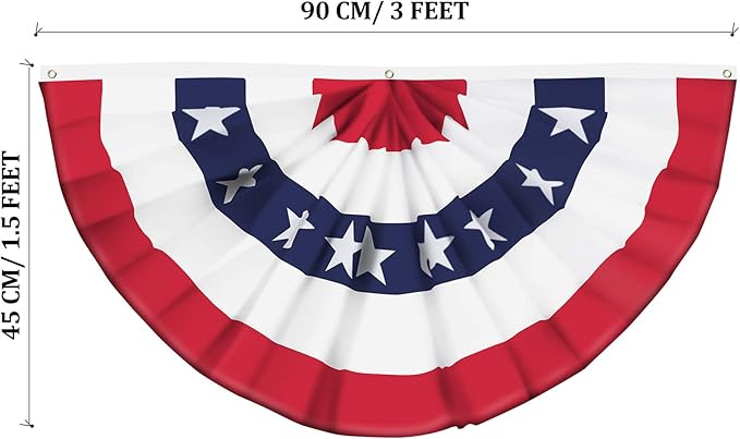 USA Pleated Fan Flag American US Bunting Flag Patriotic Half Fan Banner Flag with Canvas Header and Brass Grommets for 4th of July Memorial Day Indoor Outdoor Decoration (10, 1.5x3 Feet)