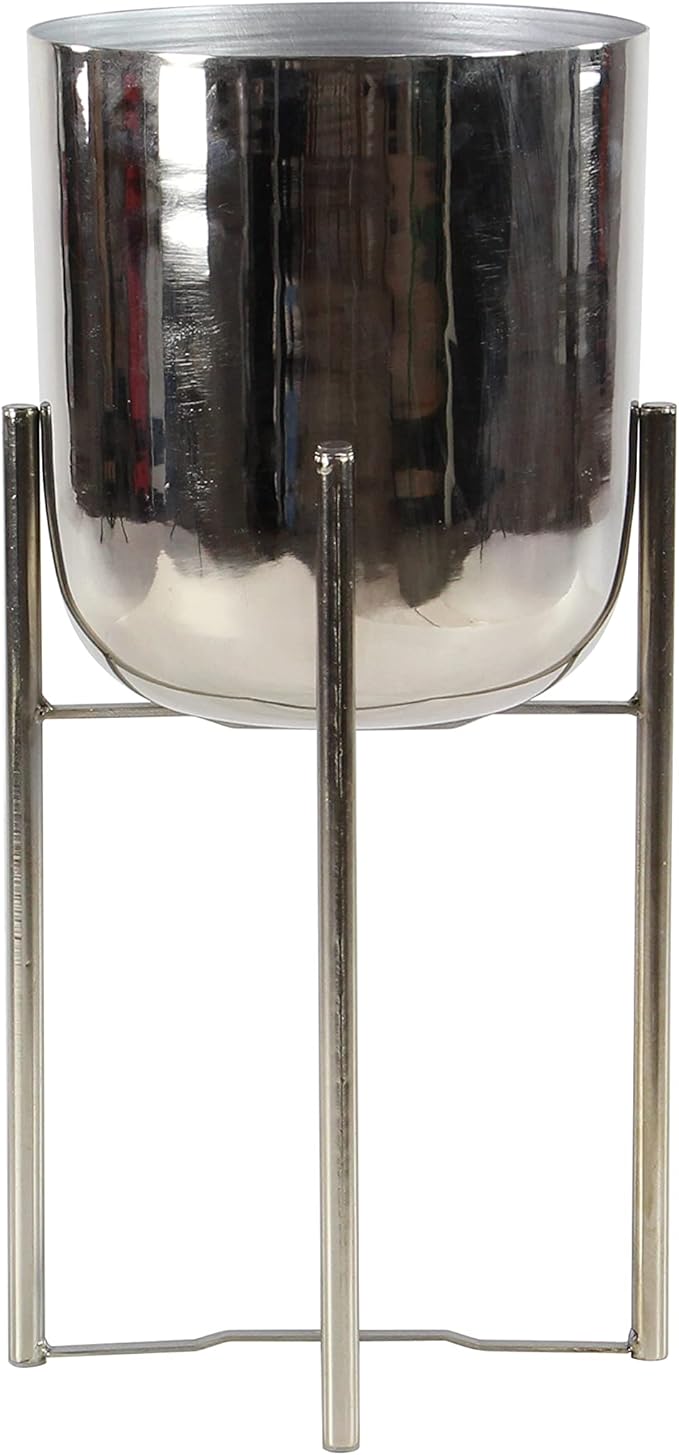 Deco 79 Glam Metal Planters with Stands, Set of 2, 19", 22" H, Silver (Pack of 3, 6 Count Total)