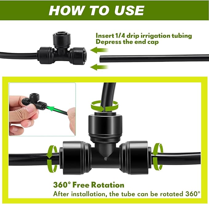 30Pcs Quick Connect 1/4 "Drip Tee,New Tee Fitting for 1/4 Inch (0.25"OD) Irrigation Pipes,Leak Free Fitting for Sprinklers or Drip Irrigation Systems(Black)