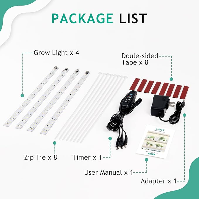 LBW Grow Light for Indoor Plants Full Spectrum, Plant Lights for Indoor Growing with 10 Brightness Levels & Timer 4/8/12 Hours, 240 LED Grow Lights Strip for Plant Growing, 1 Pack