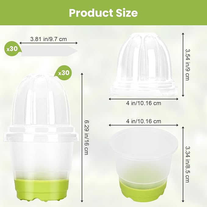 Clear Nursery Pots for Plants with Lid,30 Packs Seed Starting Pots 4 inch Plastic Plant Pot Seedling Pots with Drainage Holes Plant Nursery Pots Seed Starting Pot Silicone Base