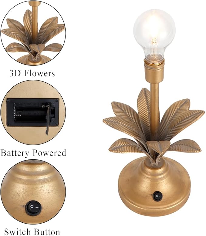 JHY DESIGN Battery Operated Lamp 13''H Vintage Decorative Cordless Lamp with LED Bulb Small Table Lamp for Bedroom Living Room Bedroom Kitchen Wedding Patio Home Decor(Antique Gold)