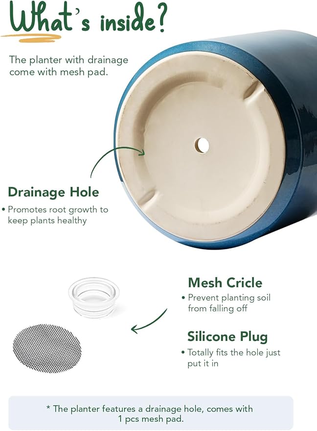 LE TAUCI 12 Inch Pots for Plants, Ceramic Large Plant Pot for Indoor Plants, Mid-Century Modern Flower Planter Pots with Drainage Hole and Removable Plug, Round Planter Pot, Reactive Glaze Blue