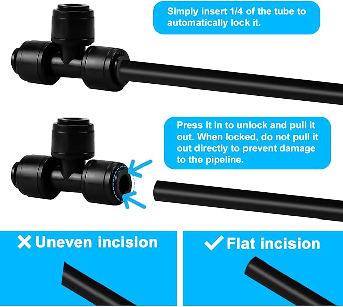 100FT PE Drip Irrigation Tubing, 1/4 inch Blank Distribution Tubing with 10PCS 1/4" Drip Irrigation Tee Connectors for Quick Connector Irrigation System