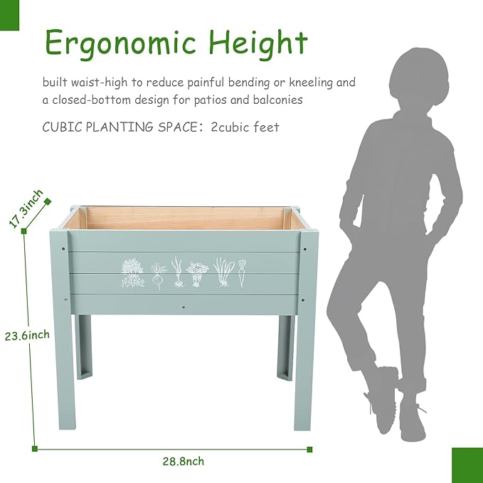 WONDER GARDEN Raised Garden Bed-Planters for Outdoor Plants - Wood Planter Boxes Outdoor for Kids with Legs and DIY Chalkboard for Vegetables Flower Herb