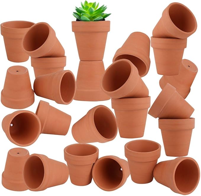 24pcs Small Mini Clay Pots, 2.5'' Terracotta Pot Clay Ceramic Pottery Planter, Cactus Flower Terra Cotta Pots, Succulents Nursery Pots, with Drainage Hole, for Indoor/Outdoor