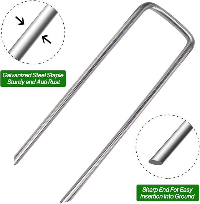 4 Inch 150 Pack Landscape Staples Galvanized Garden Stakes Anti-Rust Landscape Pins for Weed Barrier Fabric, Artificial Turf and Landscape Fabric