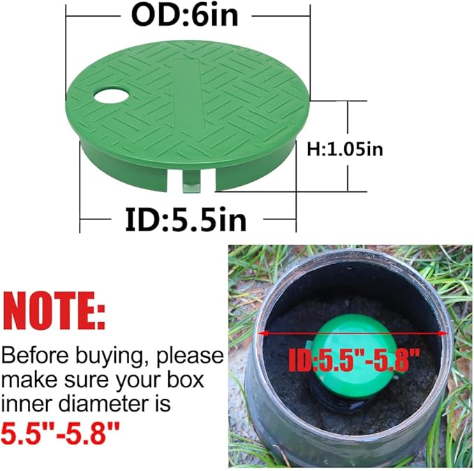 Bandelt Sprinkler Valve Box Cover Lid for Automatic Irrigation Water System Lawn, Yard, Outside ID 5.5" OD 6"-2 Pack