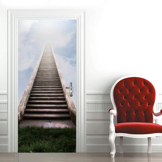 3D Door Stickers Murals Peel and Stick - Stairs - Door Wallpaper Self-Adhesive Door Decals Removable PVC Waterproof Door Poster for Bedroom Living Room Door 30.3" x 78.7"