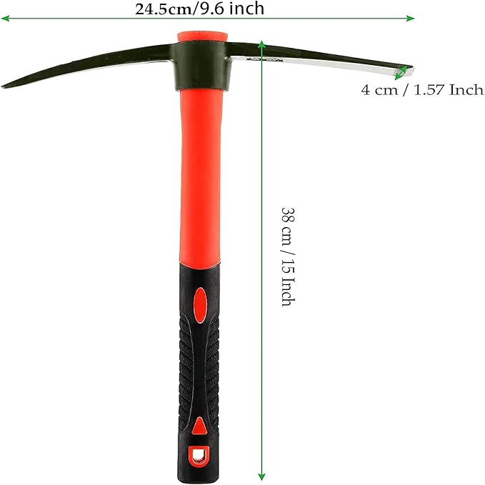 15 Inch Pick Mattock Hoe, Forged Steel Weeding Pick Axe with Fiberglass Long Handle Garden Tool for Digging, Gardening, Camping, Prospecting, Construction Work