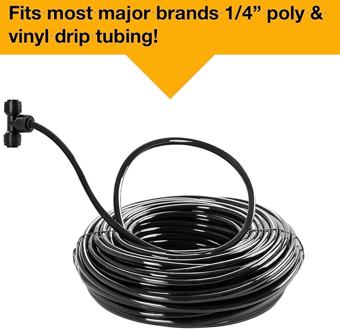 20 Pack Quick-Connect 1/4" Drip Irrigation Tee Connectors, New Coupling Fittings for 1/4 Inch Irrigation Tubing, Drip Kit (Coupling - 20 Pack)